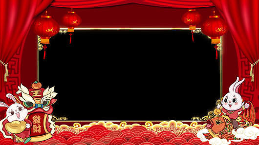 喜庆兔年拜年边框透明遮罩动画视频背景视频的预览图