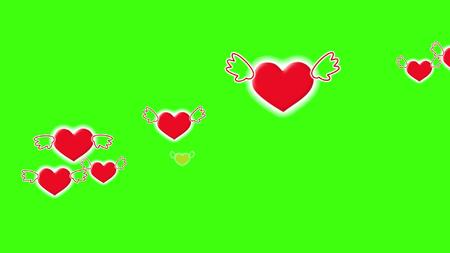 红心横向飞翔爱情爱心红色心元素红心飘逸浪漫婚庆喜庆节日绿幕背景可去掉视频的预览图