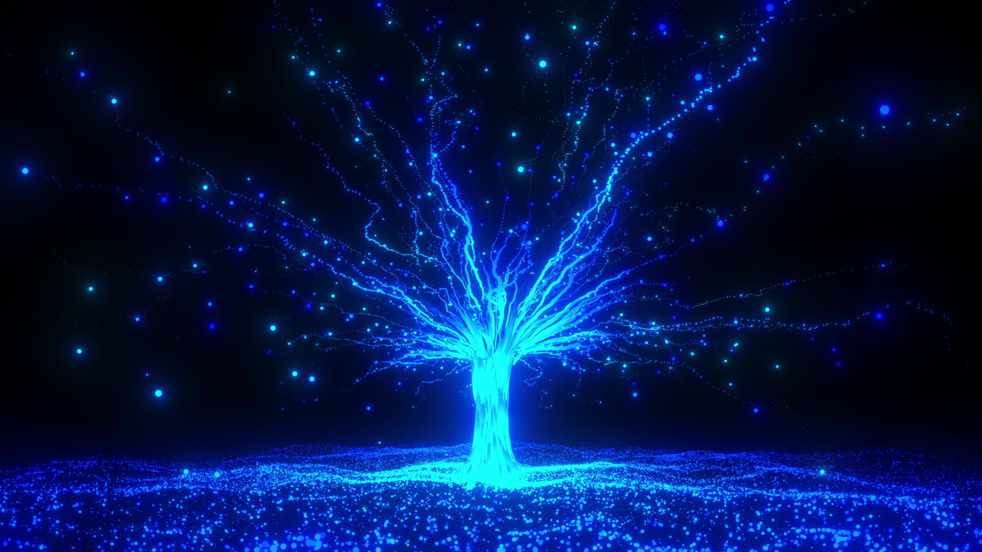 粒子汇聚成树木生长无缝循环视频的预览图