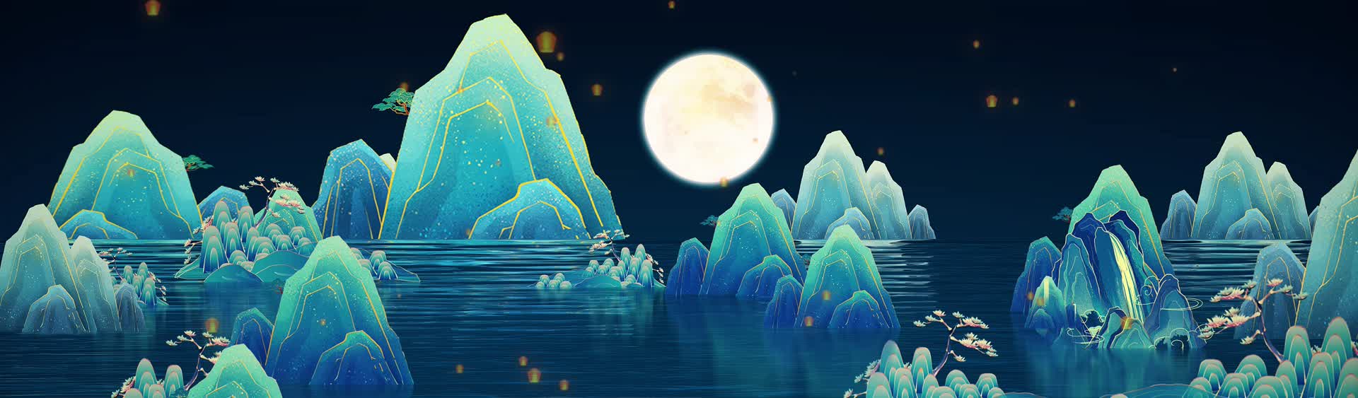 唯美中秋国潮山水月亮视频视频的预览图