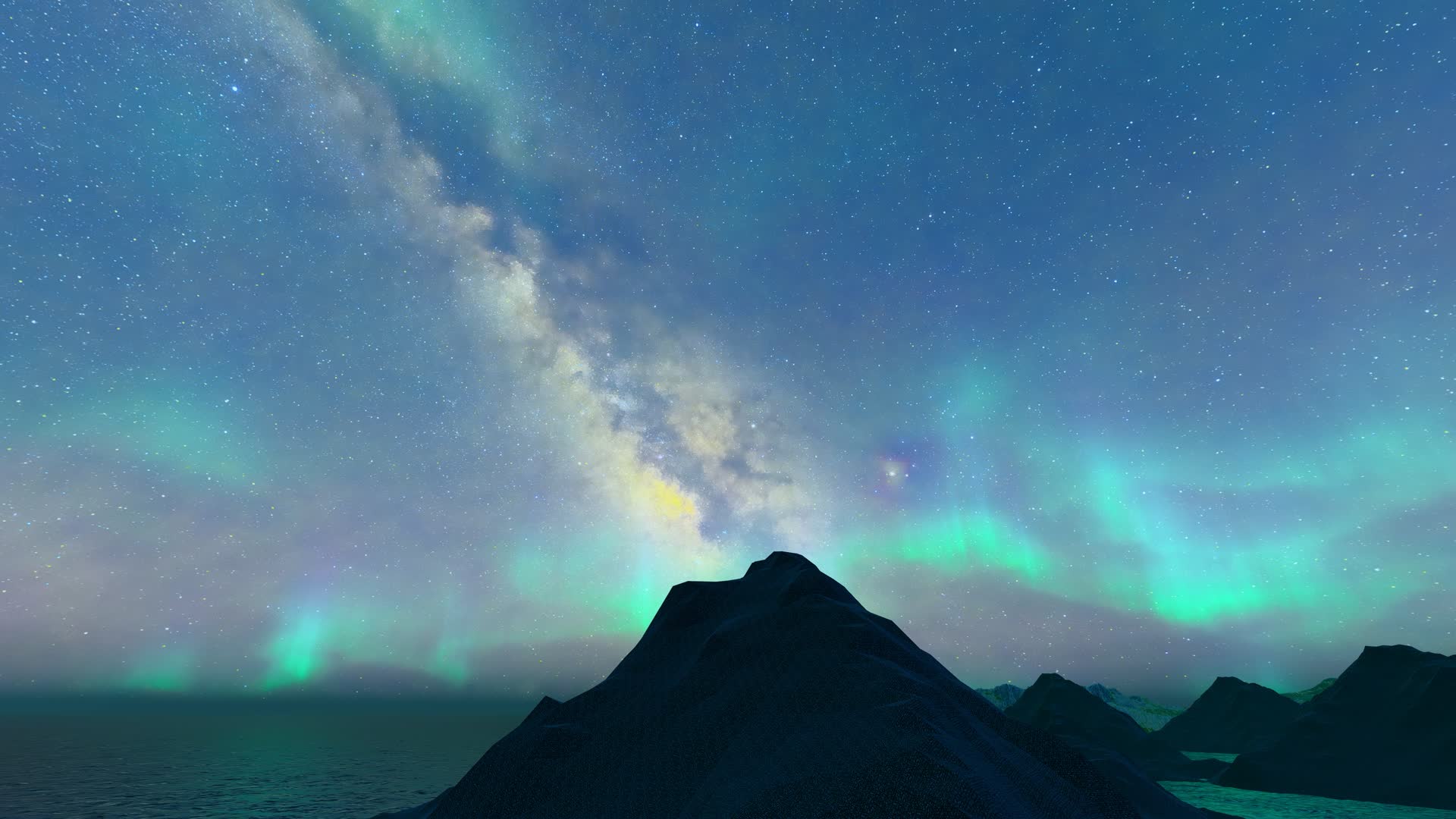 夜晚星空山脉北极光视频的预览图