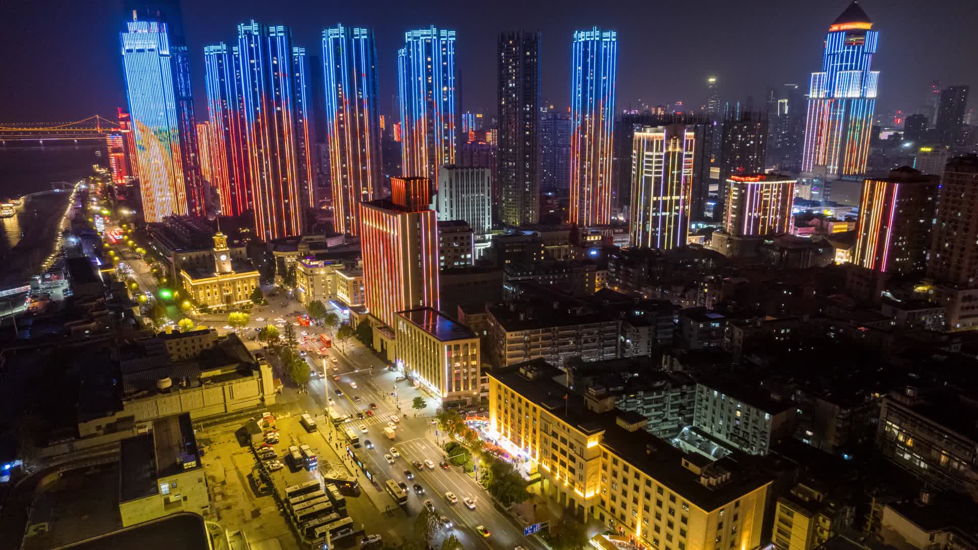 8K武汉汉口繁华城市风光夜景航拍延时视频的预览图