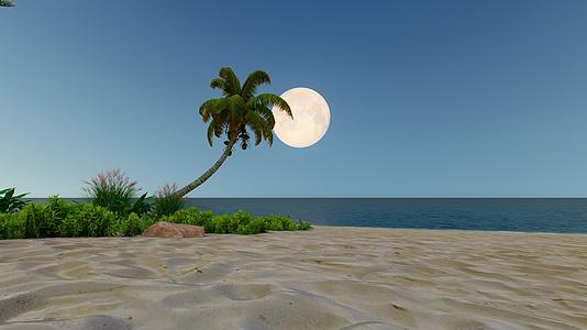 夜晚海边沙滩月亮升起视频的预览图