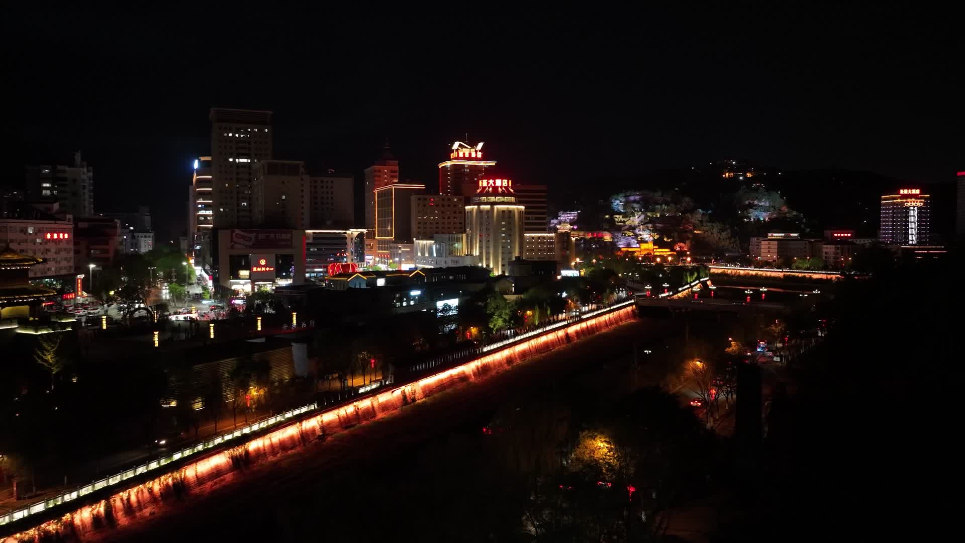 4K无人机航拍陕西延安城市夜景灯光视频的预览图