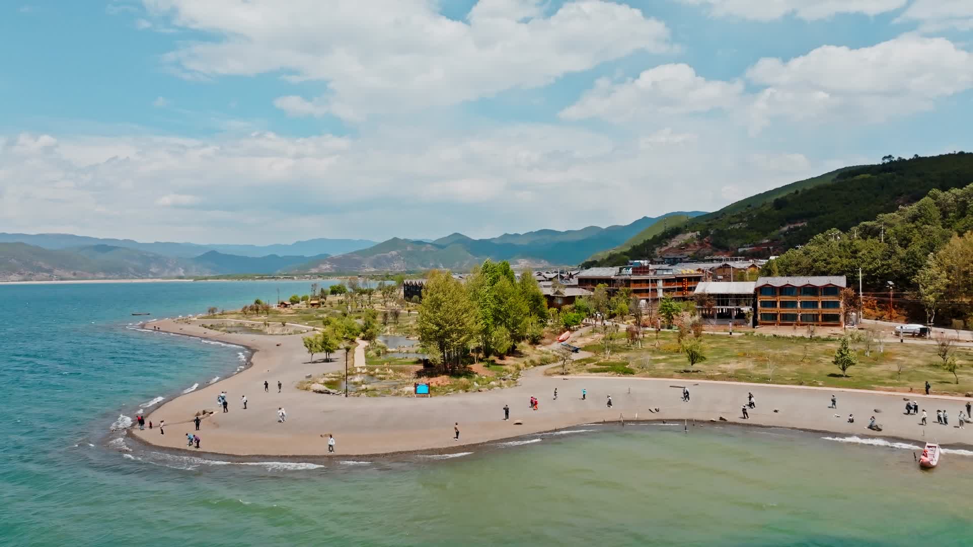 云南丽江宁蒗泸沽湖吕家湾码头蒗放村航拍视频的预览图