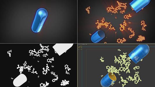 胶囊打开飞出颗粒分子视频的预览图