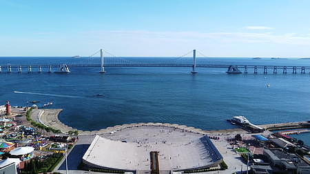 航拍大连星海广场游乐场跨海大桥海鸥视频的预览图