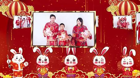红色粒子喜庆兔年新年祝福相册AE模板视频的预览图