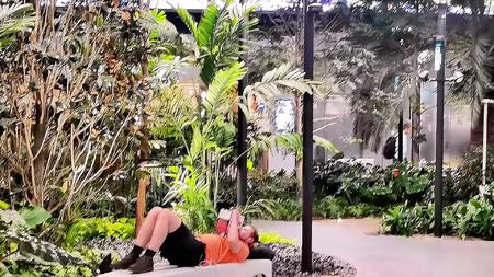 机场植物园里休息的人们视频的预览图