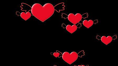 红心飞翔爱情爱心红色心元素红心飘逸浪漫婚庆喜庆节日黑色背景视频的预览图