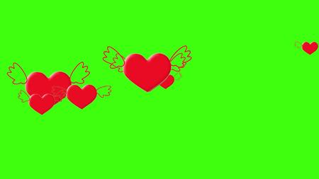 红心横向飞翔爱情爱心红色心元素红心飘逸浪漫婚庆喜庆节日绿色背景视频的预览图