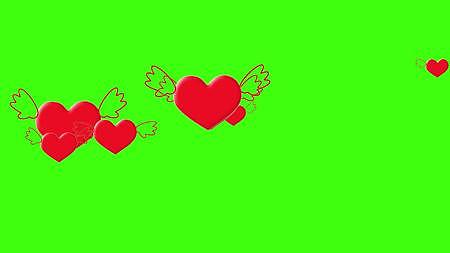 红心横向飞翔爱情爱心红色心元素红心飘逸浪漫婚庆喜庆节日绿色背景视频的预览图