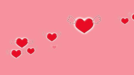 红心发光横向飞翔爱情爱心红色心元素红心飘逸浪漫婚庆喜庆节日粉色背景视频的预览图