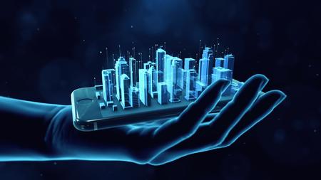 科技手机城市建筑生长动画视频的预览图