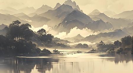 4K中国风水墨画水墨山水禅意风景古典风视频的预览图