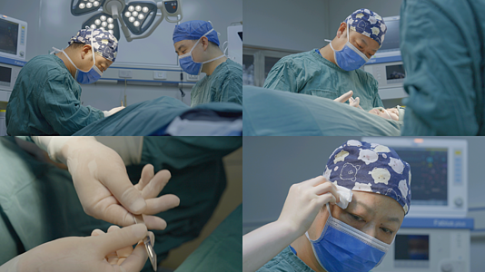 医生手术治疗过程术中接刀擦汗眼神特写视频的预览图