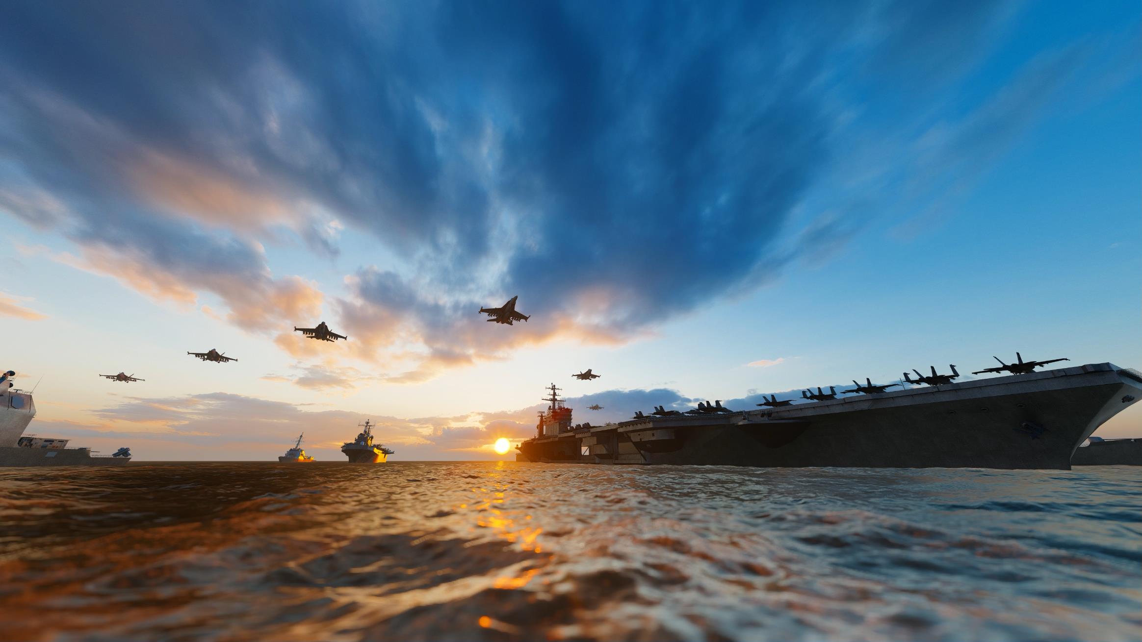 战斗机飞过海上航行的航空母舰视频的预览图