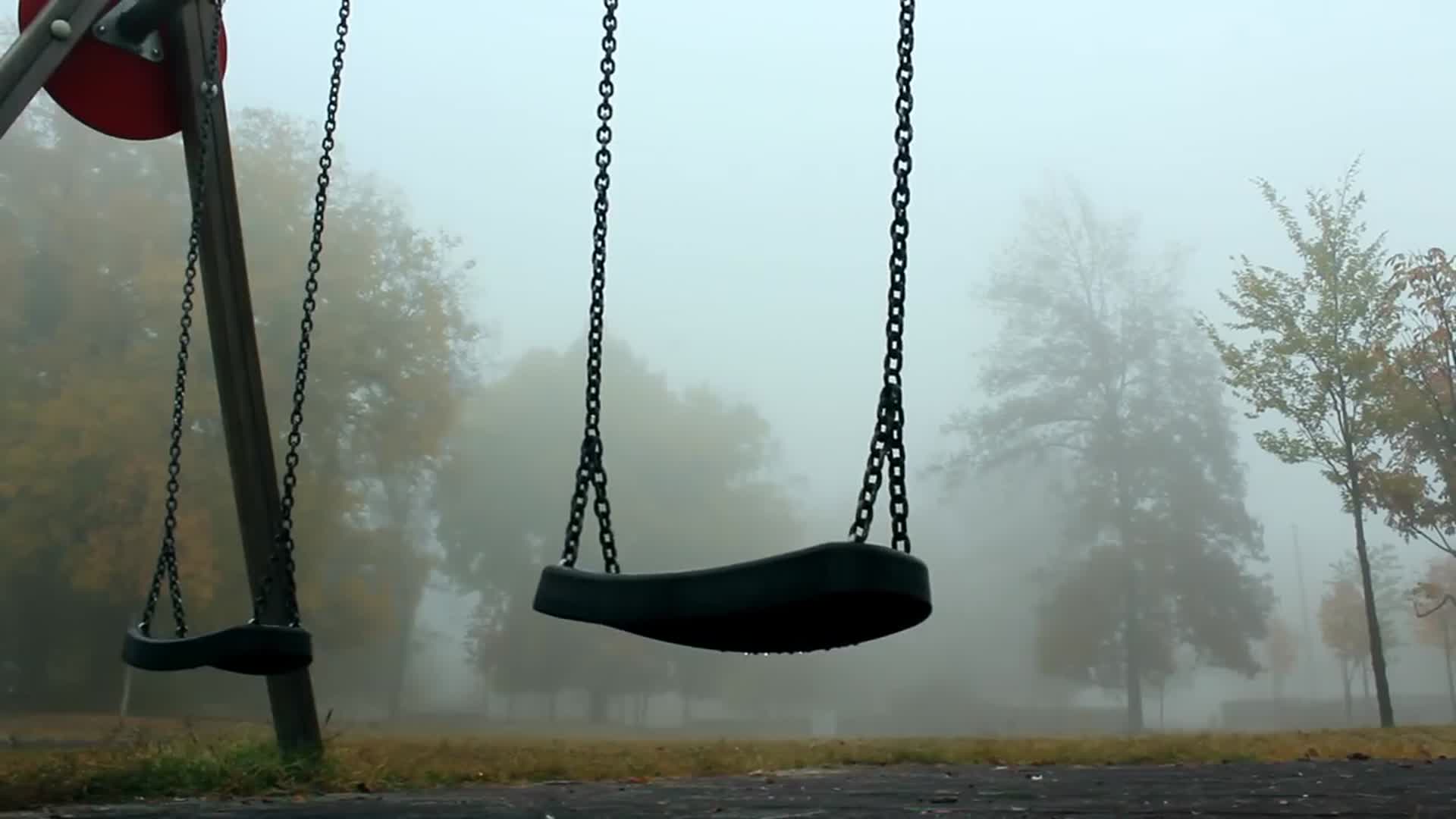 浓雾中公园的秋千视频的预览图