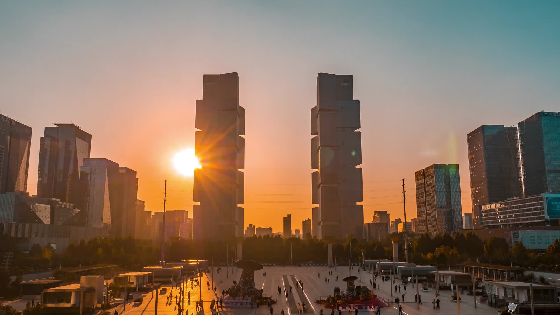 4k延时河南郑州双子塔玉米大楼视频的预览图