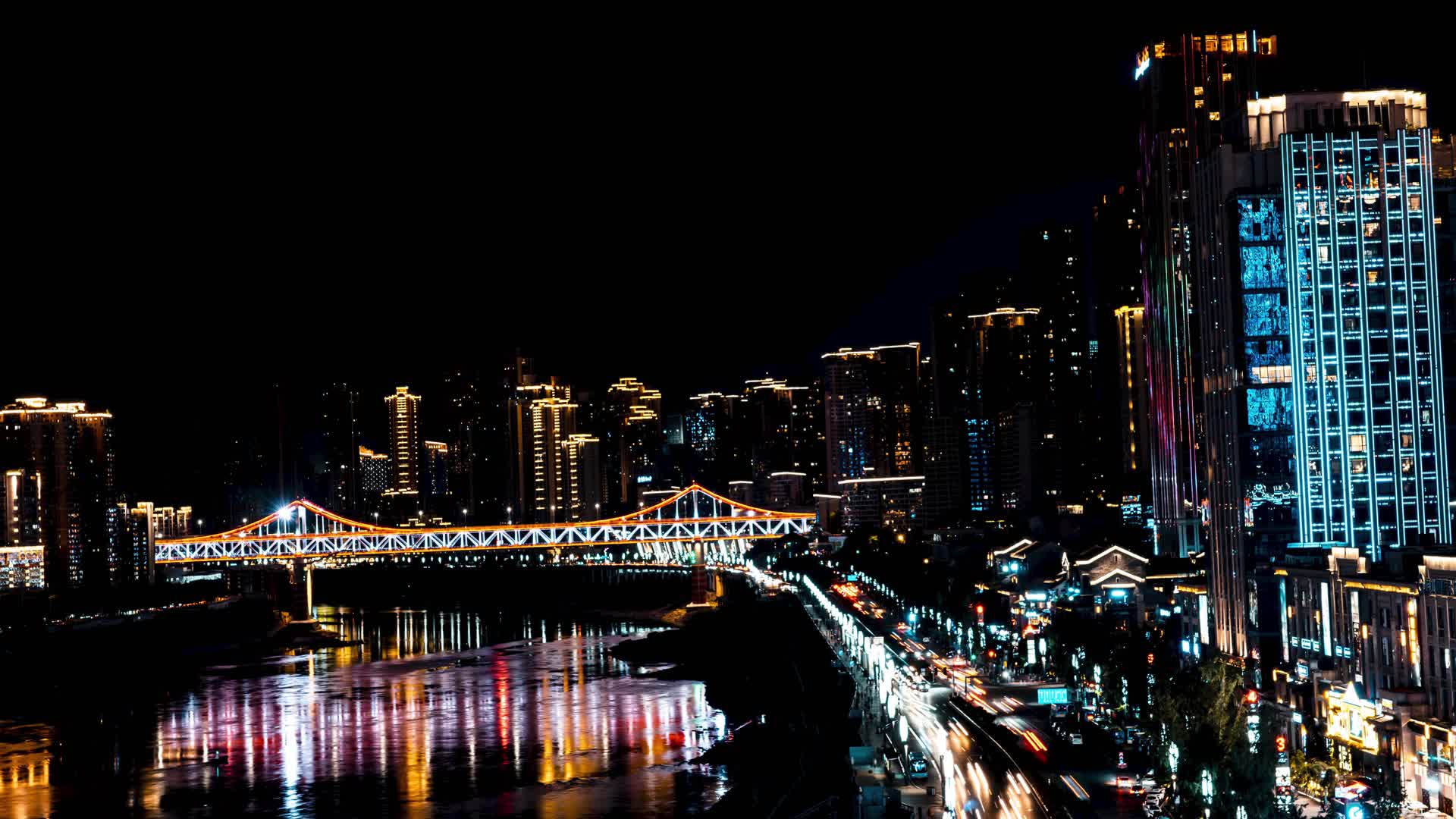 8K重庆嘉陵江夜景风景延时视频的预览图