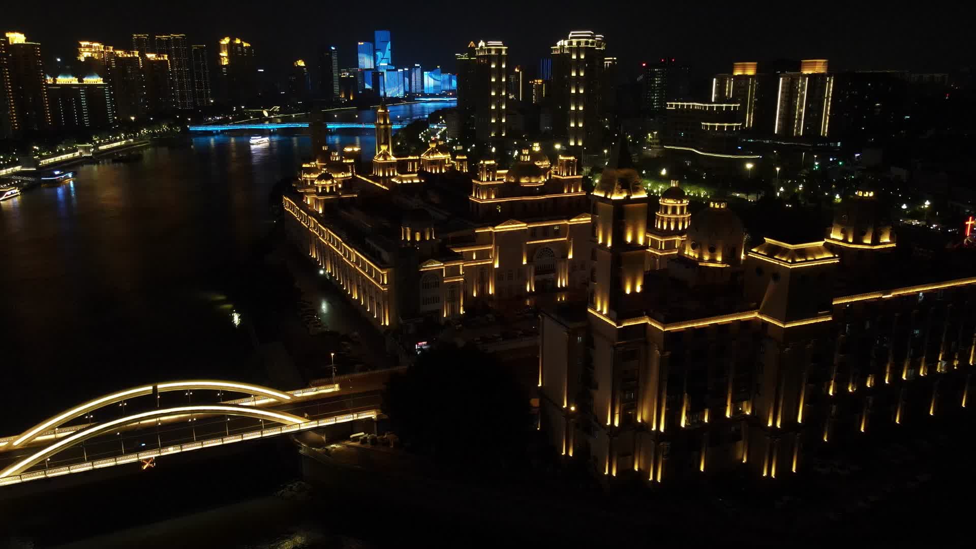 4K航拍福建福州中洲岛夜景灯光视频的预览图