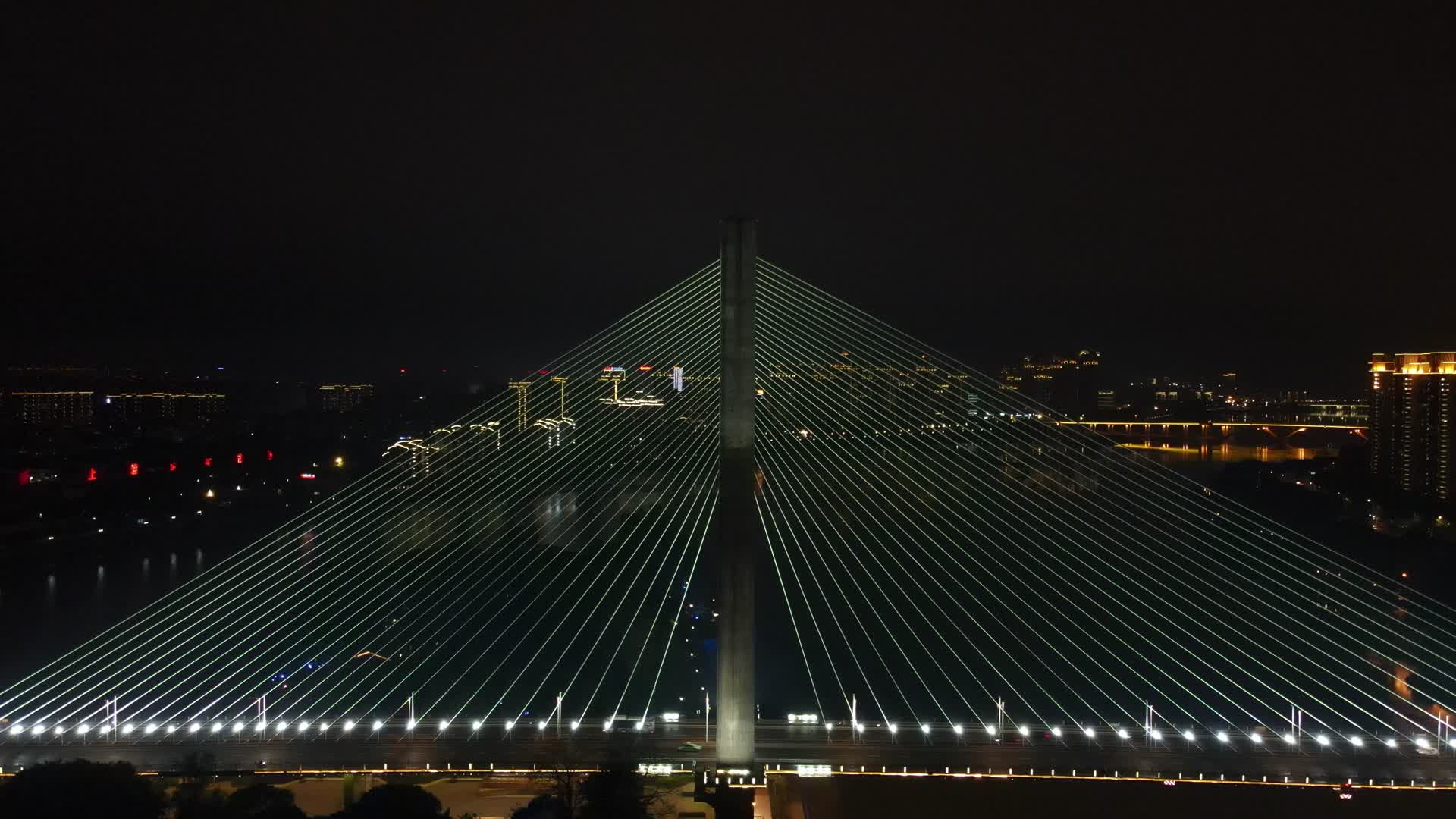 航拍福建福州三县洲大桥夜景灯光视频的预览图