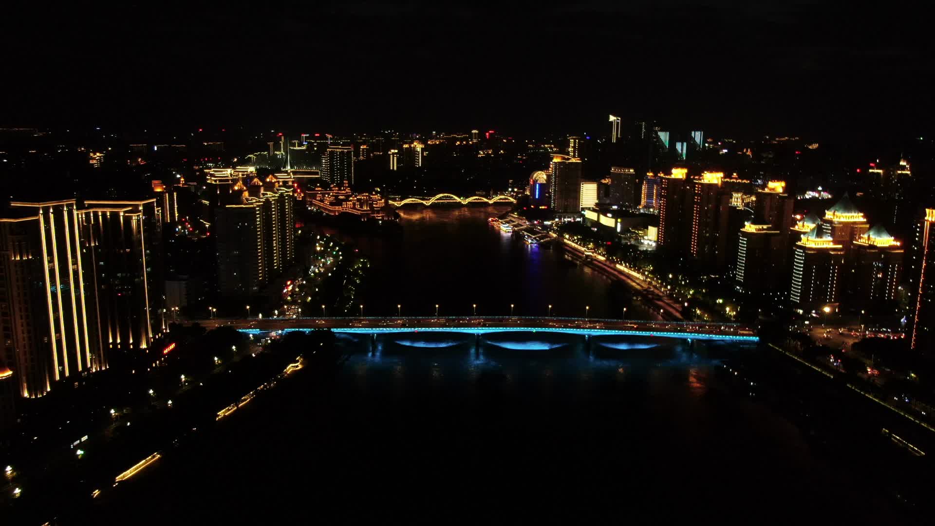 航拍福建福州闽江夜景灯光视频的预览图
