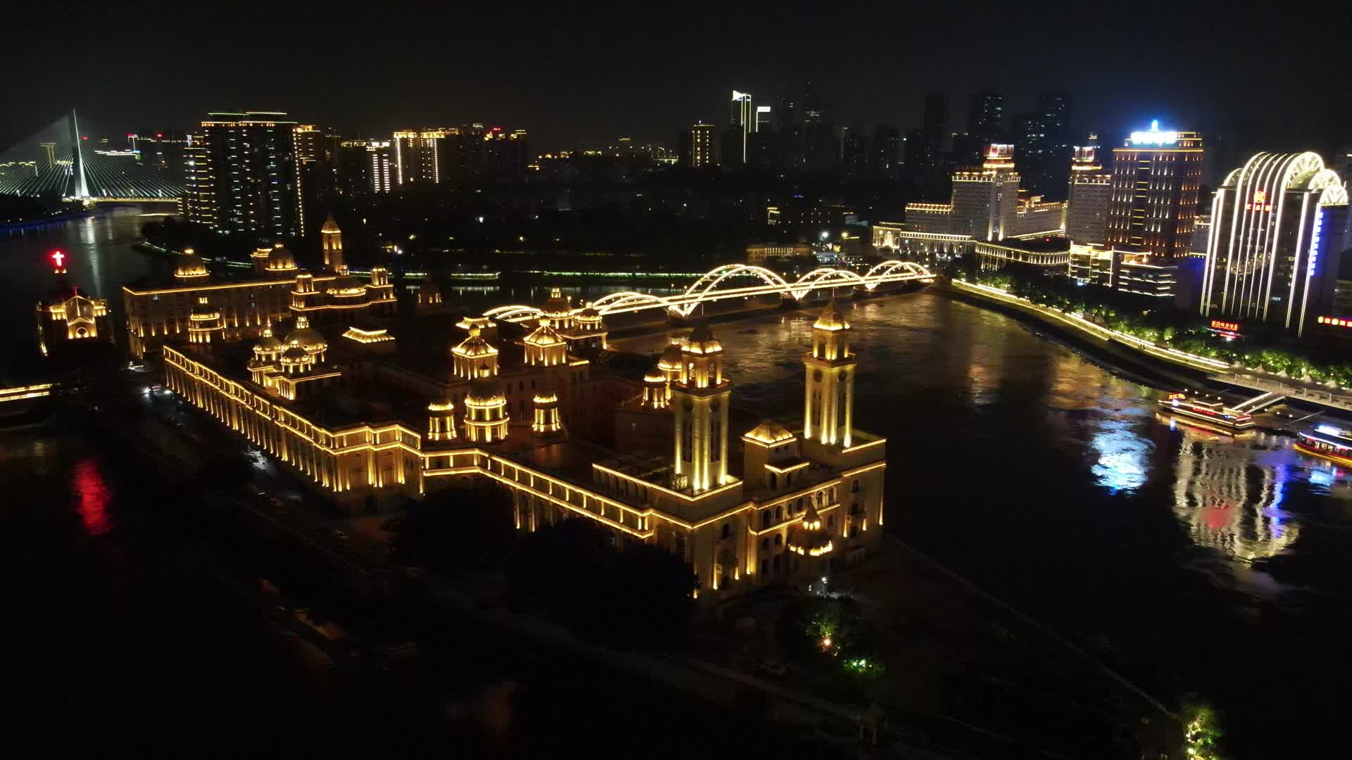 航拍福建福州闽江中洲岛商贸中心视频的预览图