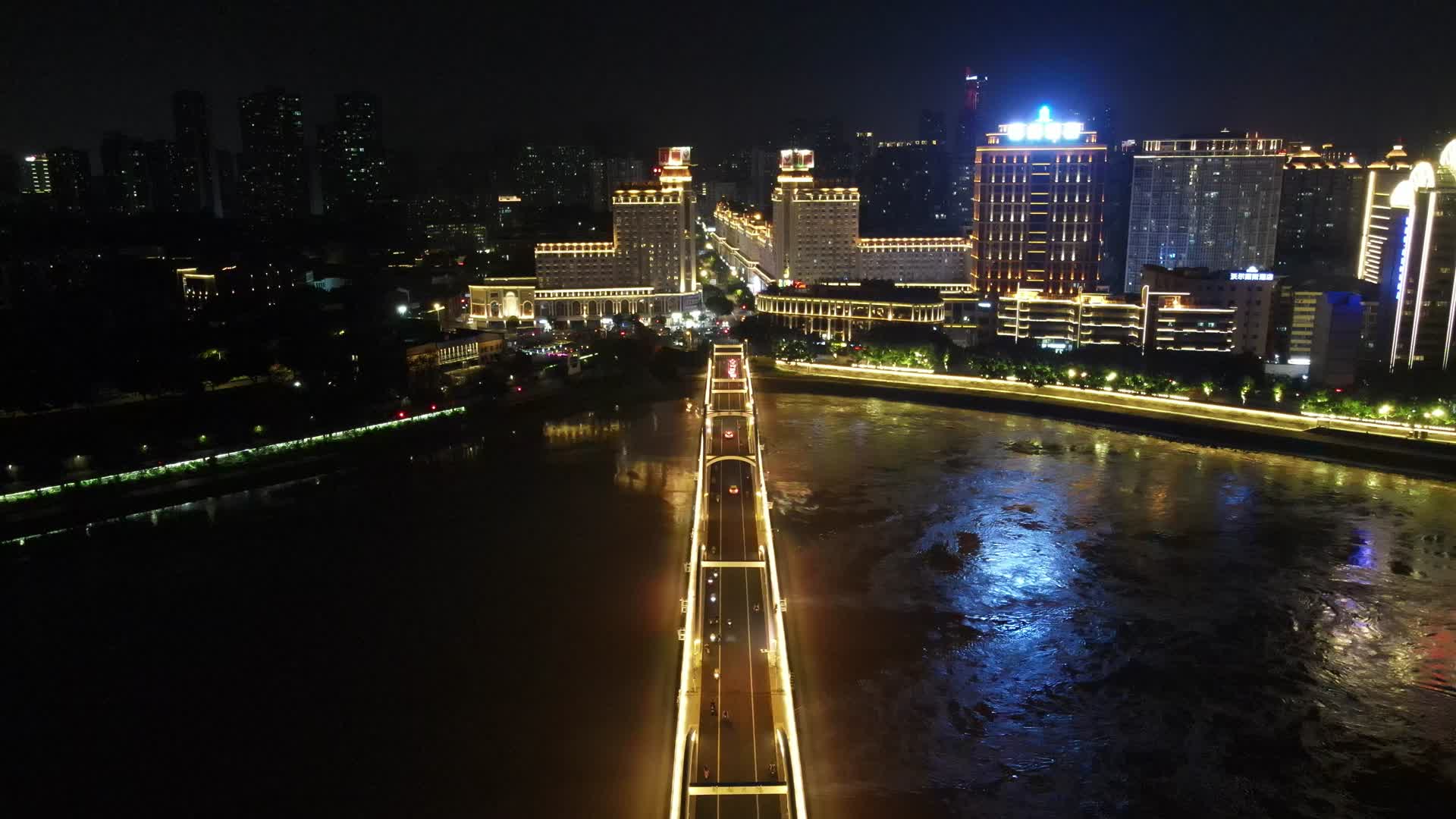 航拍福建福州闽江解放大桥夜景视频的预览图