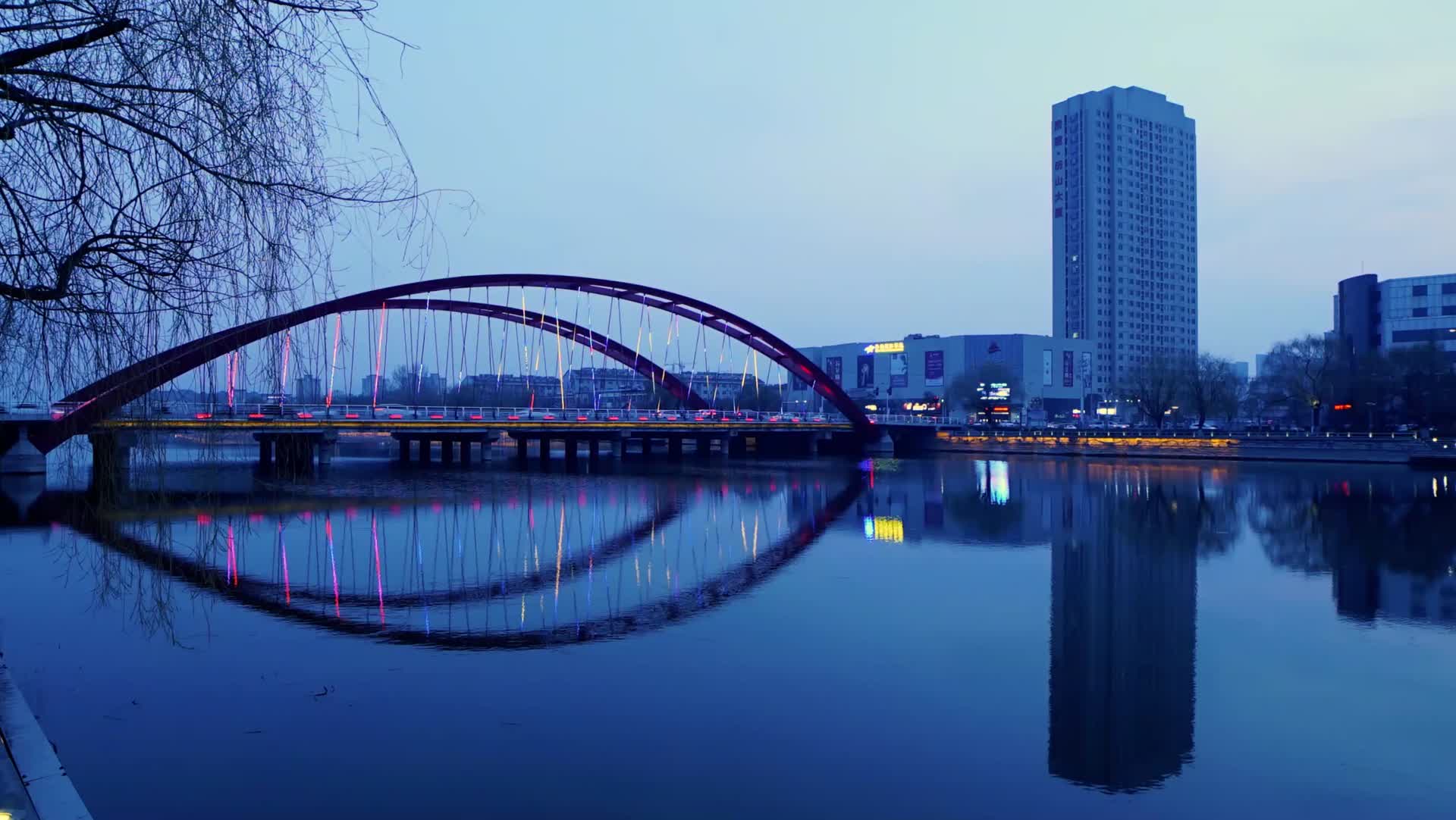 银座螳螂河大桥夜景延时视频的预览图