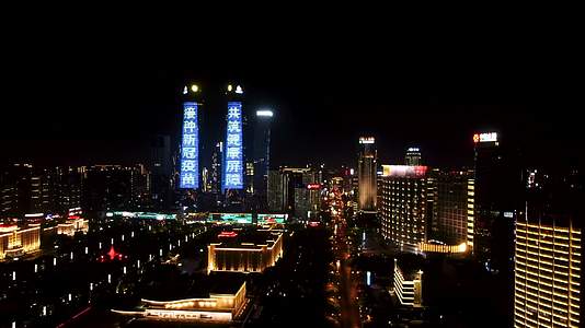 航拍江西南昌双塔秋水广场夜景视频的预览图