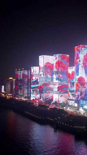 航拍湖南长沙湘江夜景灯光秀视频的预览图