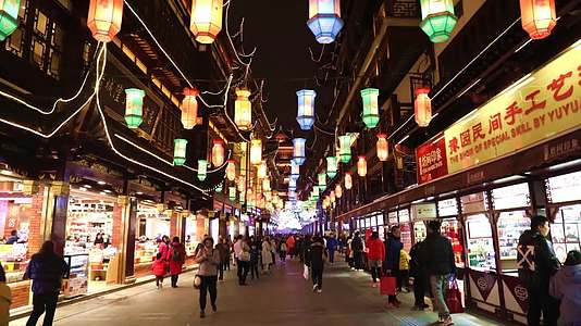 上海豫园灯会街道人流延时摄影视频的预览图