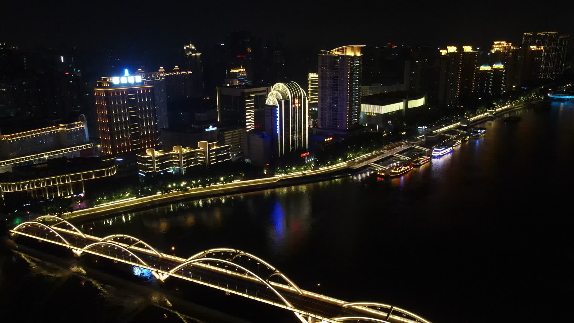 航拍福建福州解放大桥夜景灯光视频的预览图