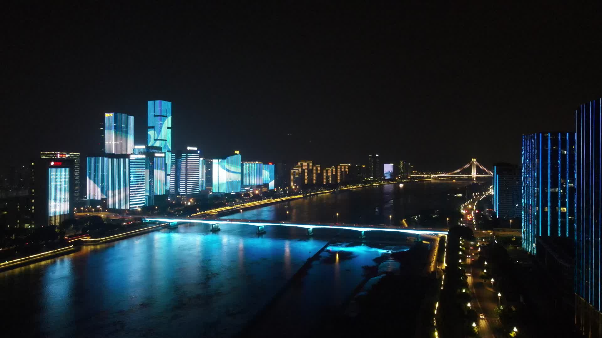 航拍福建福州城市夜景灯光秀视频的预览图