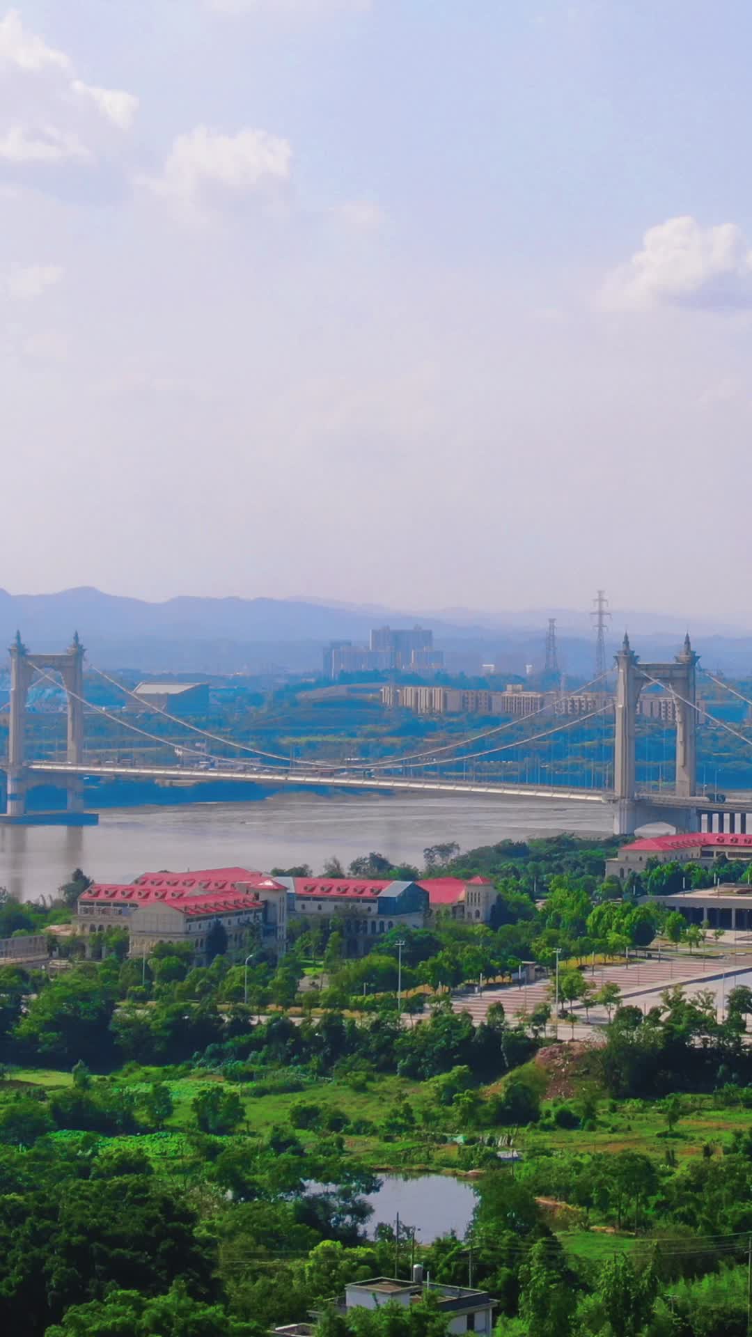 航拍江西赣州大桥交通竖屏视频视频的预览图
