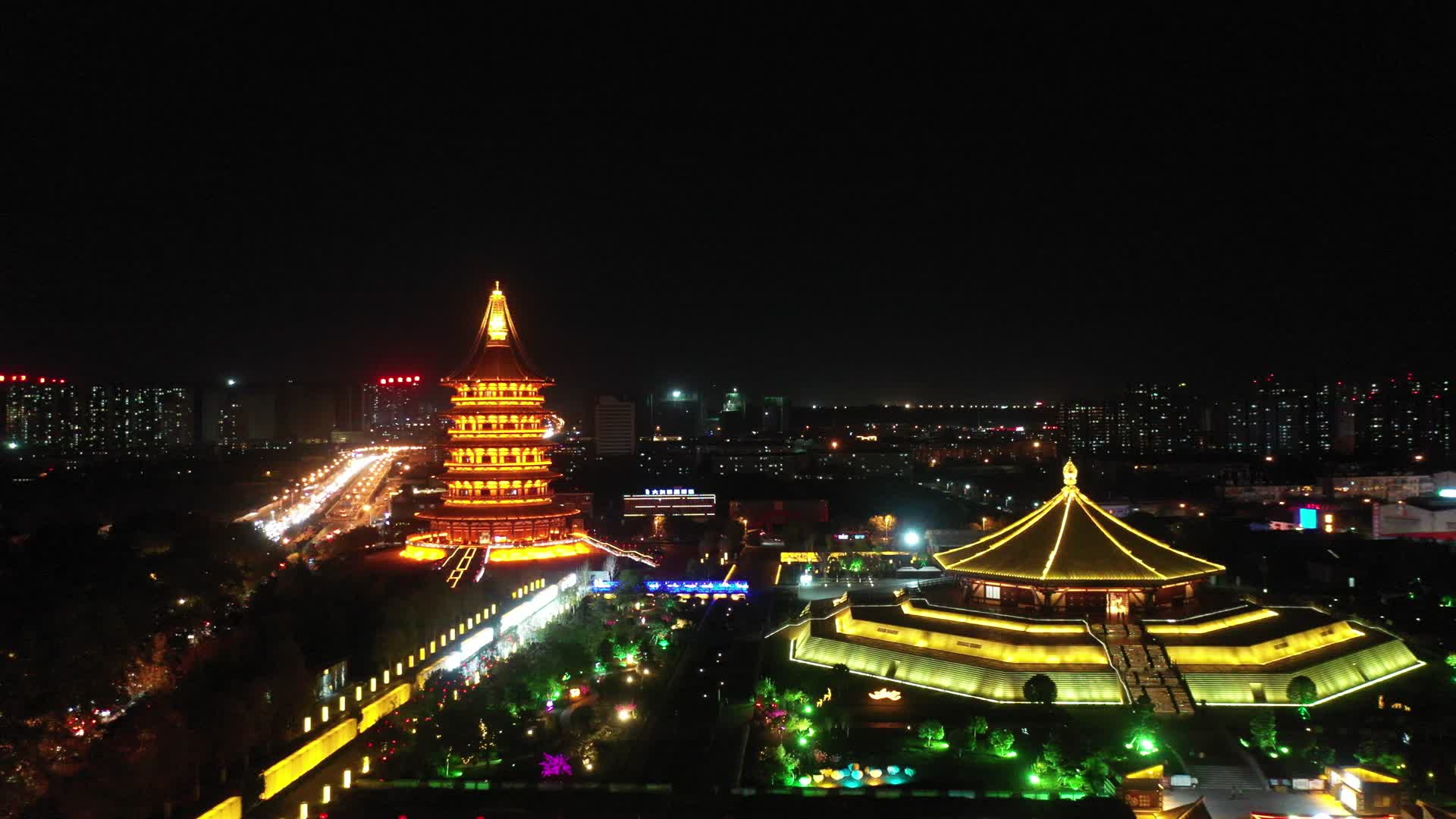 4k航拍洛阳城市夜景视频的预览图