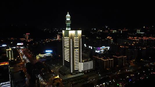 航拍湖南长沙公安交警大楼夜景灯光视频的预览图