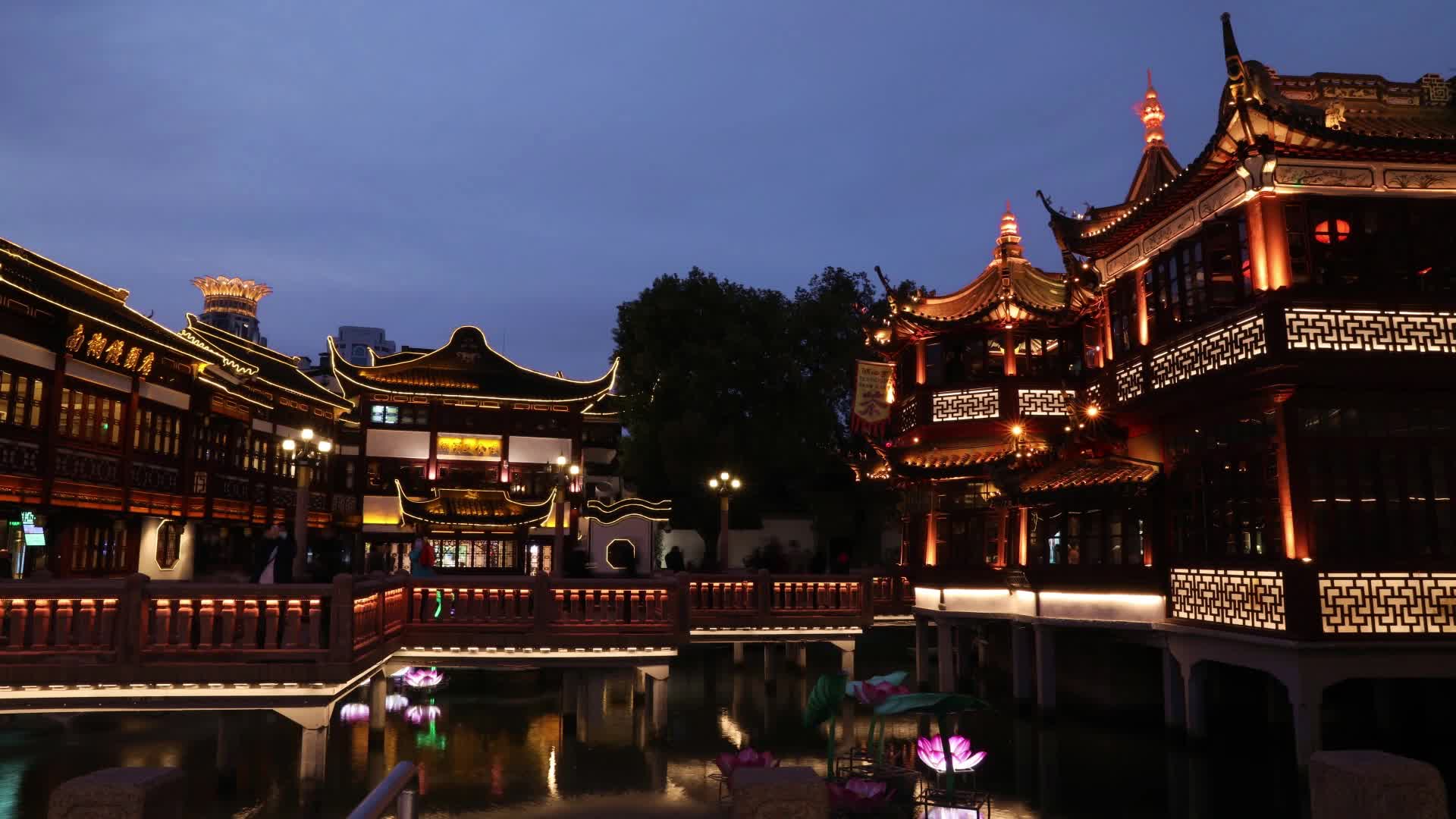 上海豫园中国古典建筑夜景延时视频的预览图