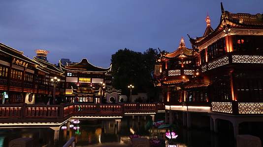 上海豫园中国古典建筑夜景延时视频的预览图