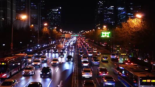 北京夜晚城市街景晚上车流车水马龙灯光街道夜景视频的预览图