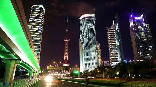上海陆家嘴城市风光夜景延时视频的预览图