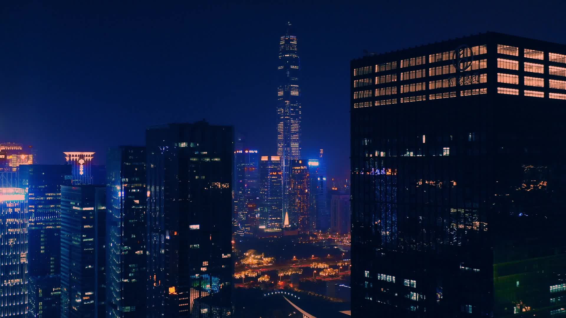 深圳市民中心平安大厦夜景航拍视频的预览图
