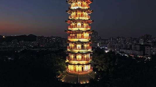 深圳龙华公园龙华塔夜景航拍视频的预览图