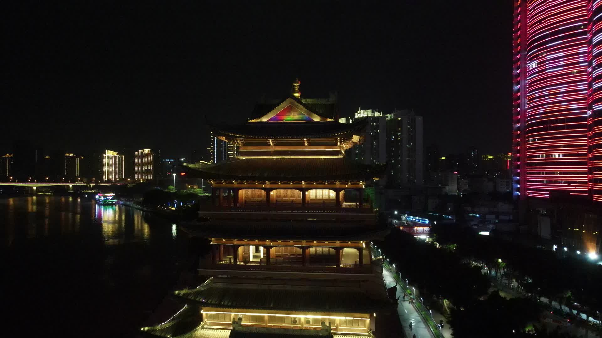 广西南宁畅游阁夜景灯光航拍视频视频的预览图