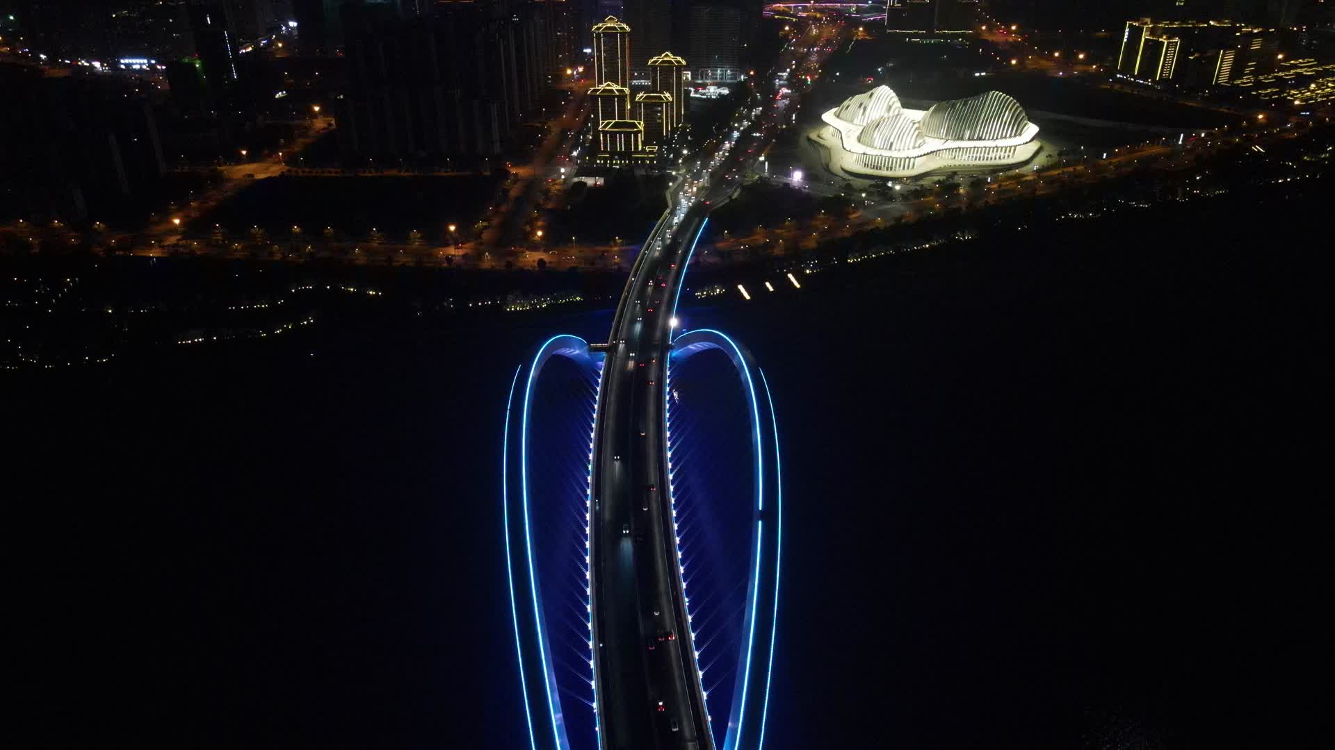 航拍广西南宁大桥交通夜景灯光视频的预览图