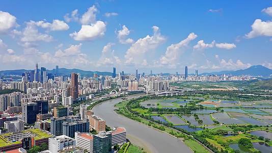 深圳河入海口自然风光航拍视频的预览图