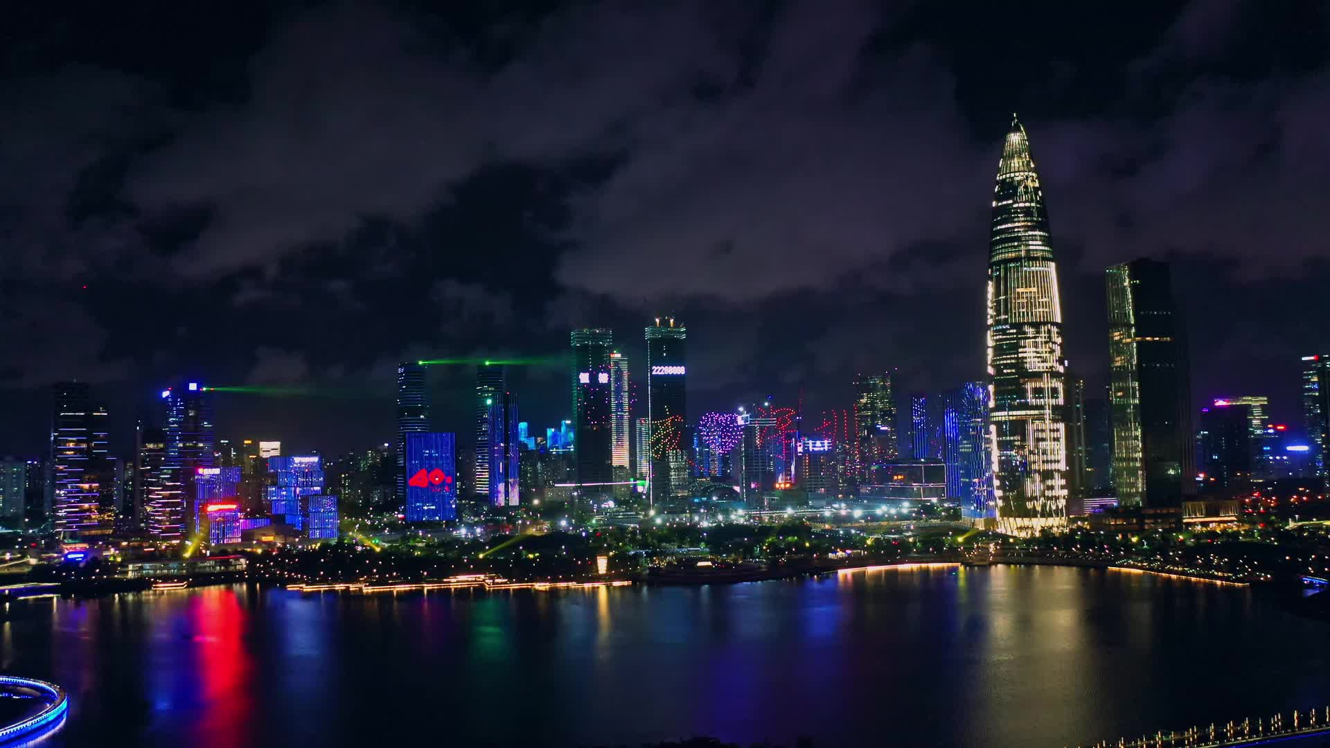 深圳湾人才公园航拍灯光秀视频的预览图