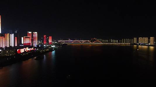 湖南长沙湘江两岸城市夜景灯光秀航拍视频视频的预览图