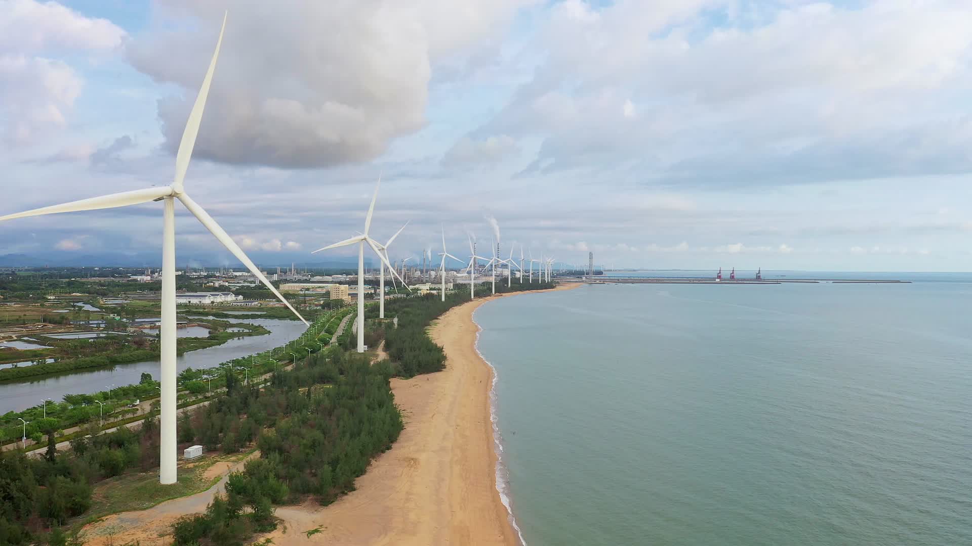 海南大海风车风力发电自然风光航拍视频视频的预览图